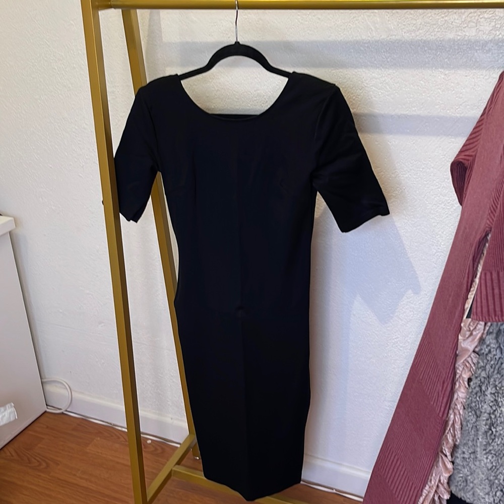 Black midi dress, zips in back, size 6